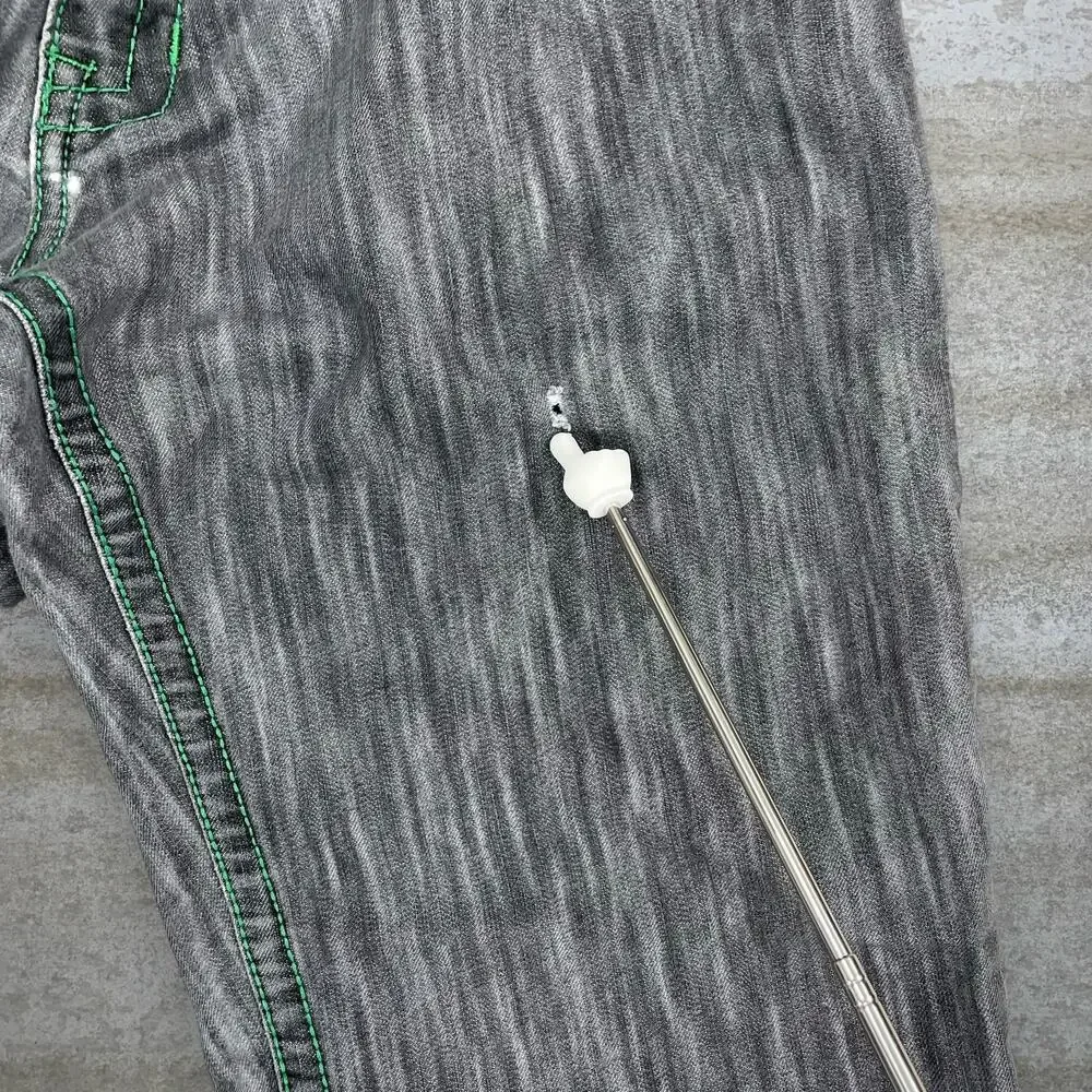 Vintage Y2K Skater Wide Leg Jeans 38x30 Baggy Smoke Grey Wash 5ive Jungle Rap - Picture 7 of 7